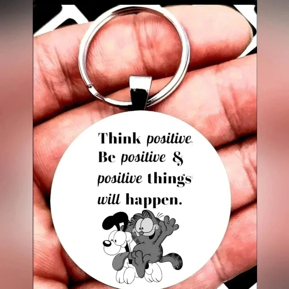Garfield think positive hot inspiration quote Keychain